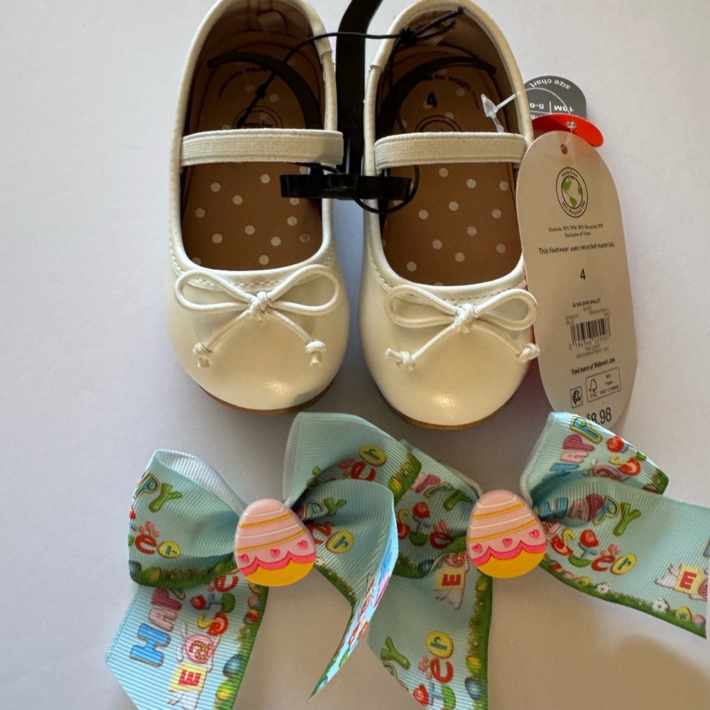 wonder nation White Girls Mary Jane Dress Shoes with Easter Bow Clips